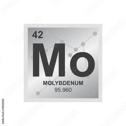 Vector symbol of Molybdenum from the Periodic Table of the elements on the background from connected molecules