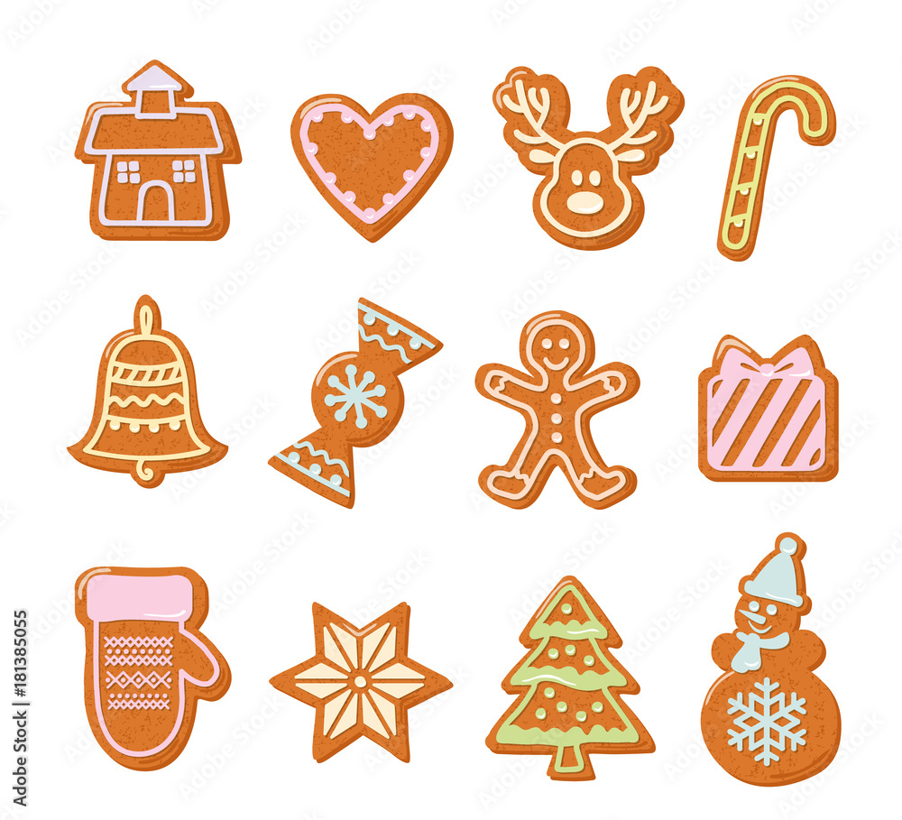 Christmas Gingerbread Cookies set. Hand drawn decorative elements. Christmas Gingerbread Cookies set. Hand drawn decorative elements.
