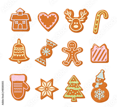 Christmas Gingerbread Cookies set. Hand drawn decorative elements.