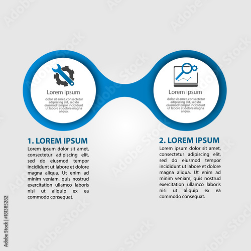 Infographics circular vector banner of 2 steps. Vector pattern illustration of two elements of balls, bubbles for business presentations, design, education