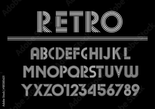 Retro alphabet and font  uppercase letters. Trendy industrial inline font for creative design, advertising, typographic. Vector typography Illustration