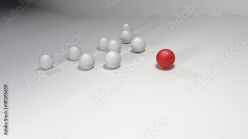 3d balls with red leader on the white stairs