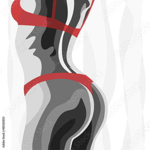 Illustration black white woman with red dessous