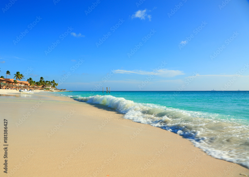 Amazing beauty turquoise Caribbean sea white sand beach. Aruba island. Beautiful nature background