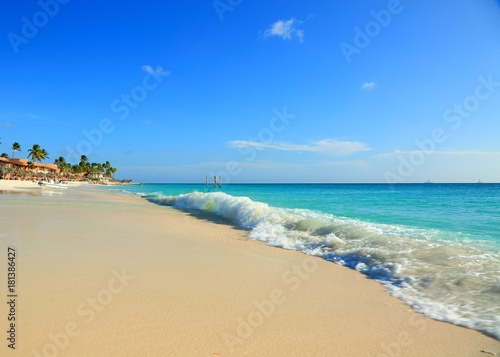 Amazing beauty turquoise Caribbean sea white sand beach. Aruba island. Beautiful nature background © Alex