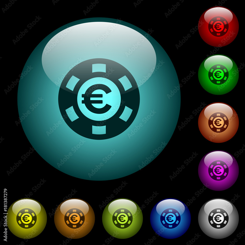 Euro casino chip icons in color illuminated glass buttons Euro casino chip icons in color illuminated glass buttons
