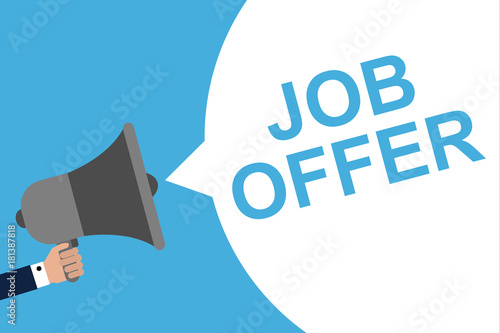 Hand Holding Megaphone With Speech Bubble JOB OFFER. Announcement. Vector illustration