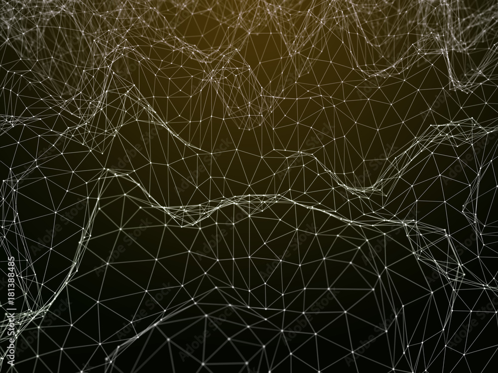 Futuristic polygonal background of low poly surface with connected dots and lines. Abstract 3d rendering.