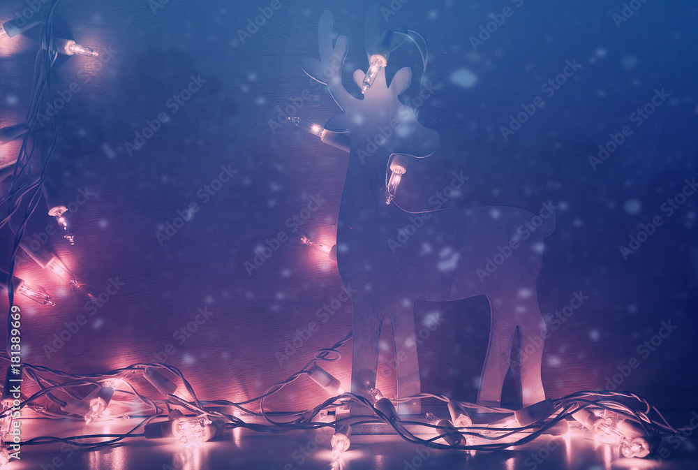 Fototapeta premium Christmas and New Year's night background with Christmas bulbs and decorations