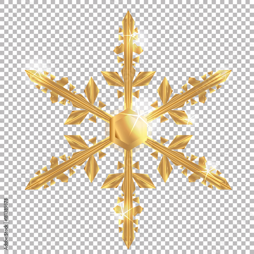 Vector Christmas golden snowflake on transparent background. Easy to use element for your design