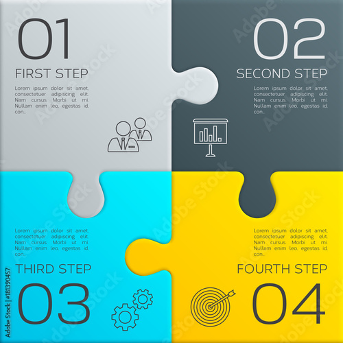 Modern business infographic for your presentation. Four steps to success. Puzzle pieces. Vector.