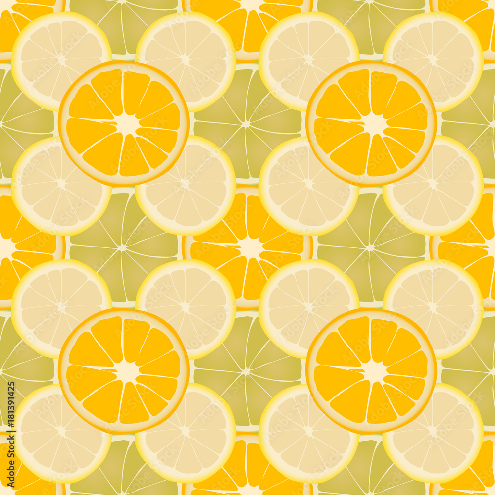 Orange and lemon slices. Bright seamless pattern