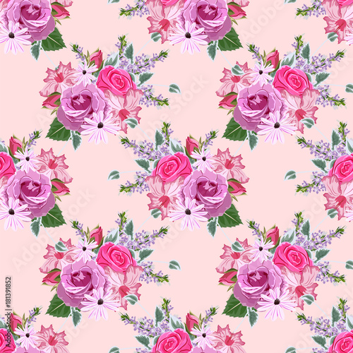 Seamless vintage pattern with beautiful pink roses. Hand-drawn floral background for textile  cover  wallpaper  gift packaging  printing.Romantic design for calico  home textiles.