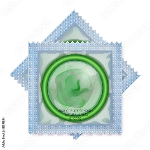 Packaging with a condom. Set of latex condoms in package.