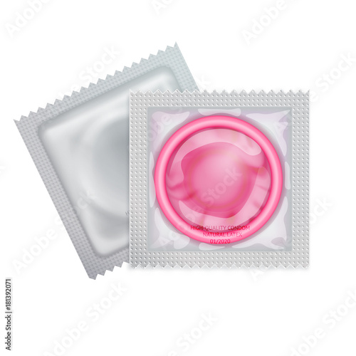 Packaging with a condom. Set of latex condoms in package.