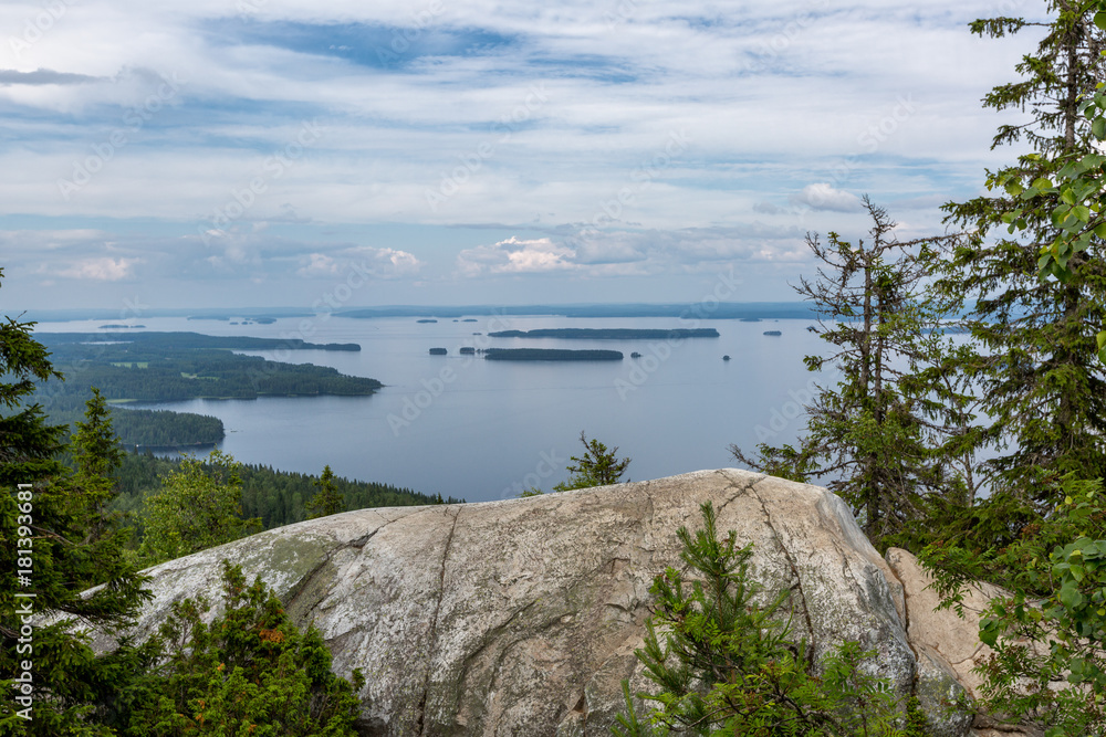 View of the big beautiful lake from hill top, Koli National Park, Finland