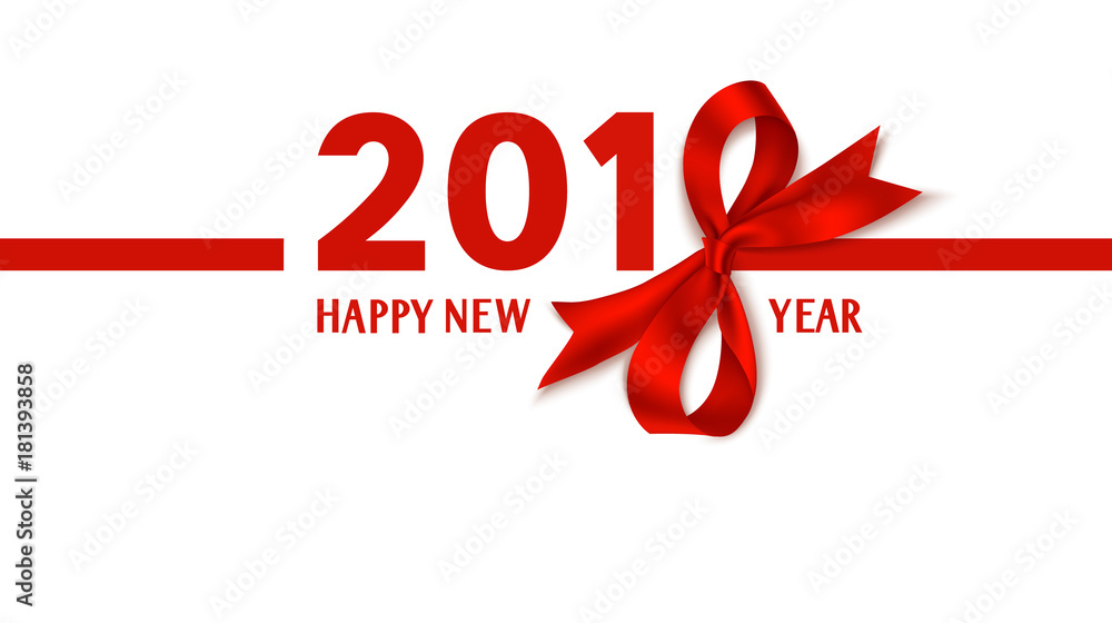 Happy New Year 2018 template. Vector background with red bow and ribbon. 2018 year title for calendar design Happy New Year 2018 template. Vector background with red bow and ribbon. 2018 year title for calendar design