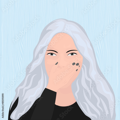 A girl covering her mouth with her hand trying to avoid belching
