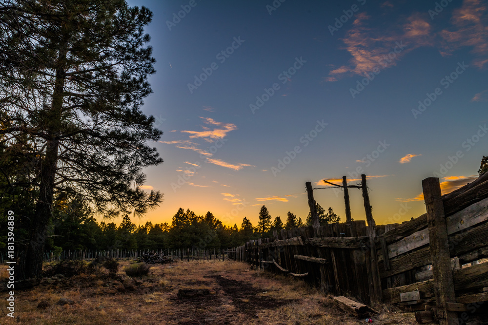 Horse Corral Silhouetted Upon November Sunset Flagstaff
