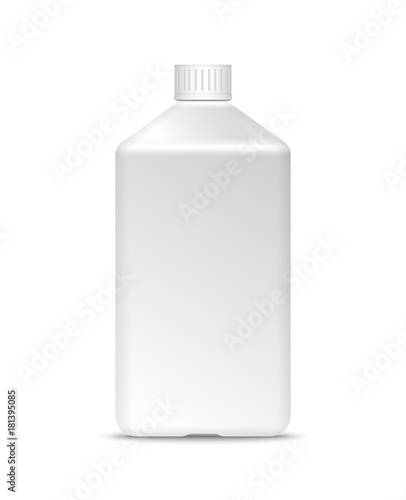 White square plastic bottle with screw cap. Mock-up vector illustration