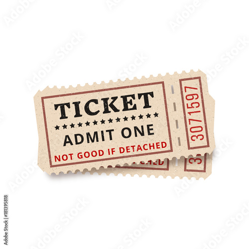 Two vintage tickets to the cinema on a white background. Vector illustration