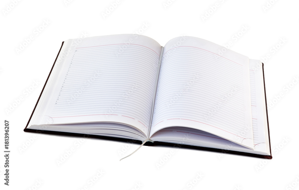 Open notebook with white lined pages isolated on white. Open blank book with clipping path Open notebook with white lined pages isolated on white. Open blank book with clipping path