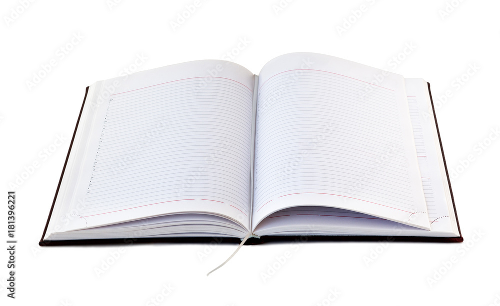 Open notebook with white lined pages isolated on white. Open blank book with clipping path Open notebook with white lined pages isolated on white. Open blank book with clipping path