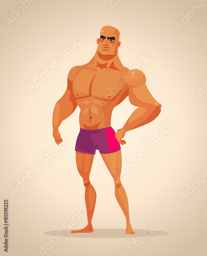 Strong man bodybuilder character. Vector cartoon illustration