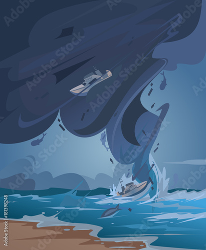 Tsunami and Tornado. Vector cartoon illustration
