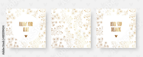 Floral golden card with camomile and inspirational quotes