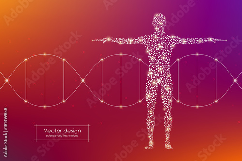 Abstract human body with molecules DNA. Medicine, science and technology concept. Vector illustration