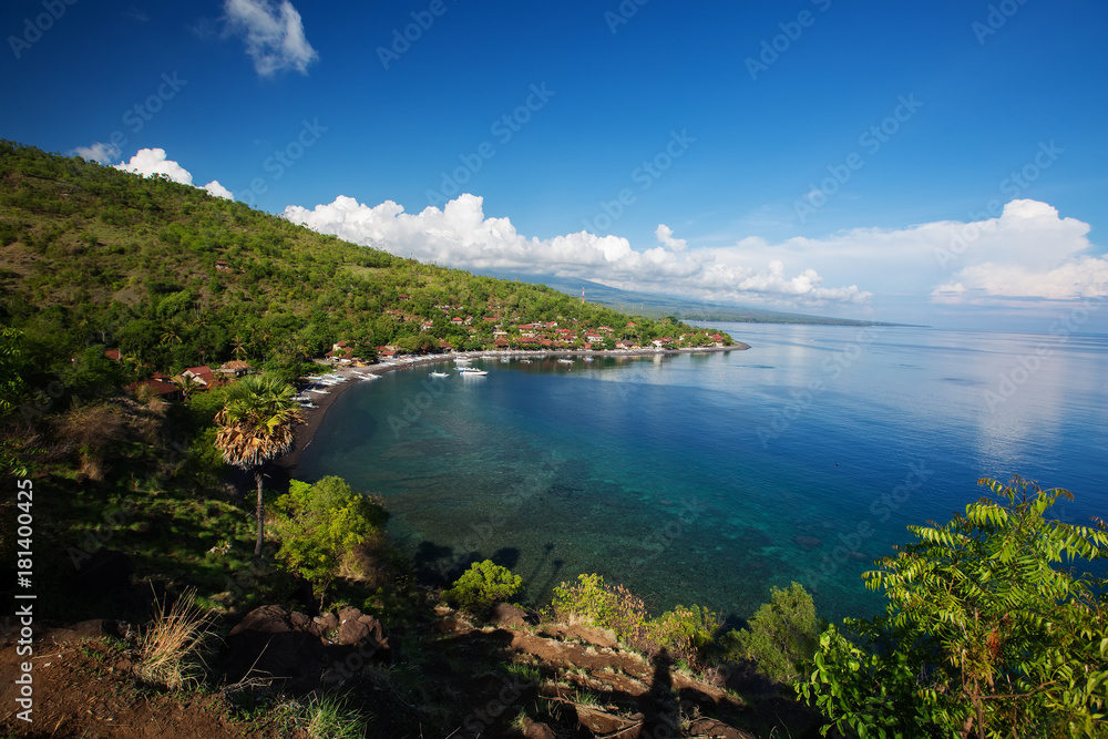 View to the Amed village on Bali island, Indonesia