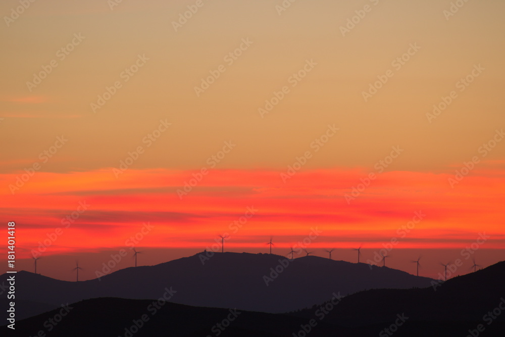 Sunset at the Peñas de Iregua, Leza y Jubera, La Rioja Mountains in Spain.