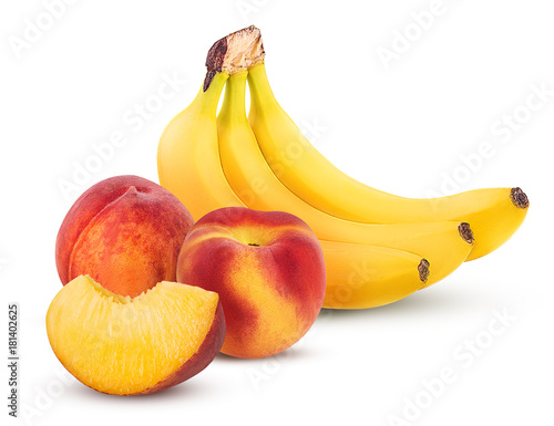 Bunch of bananas and sweet peach pieces