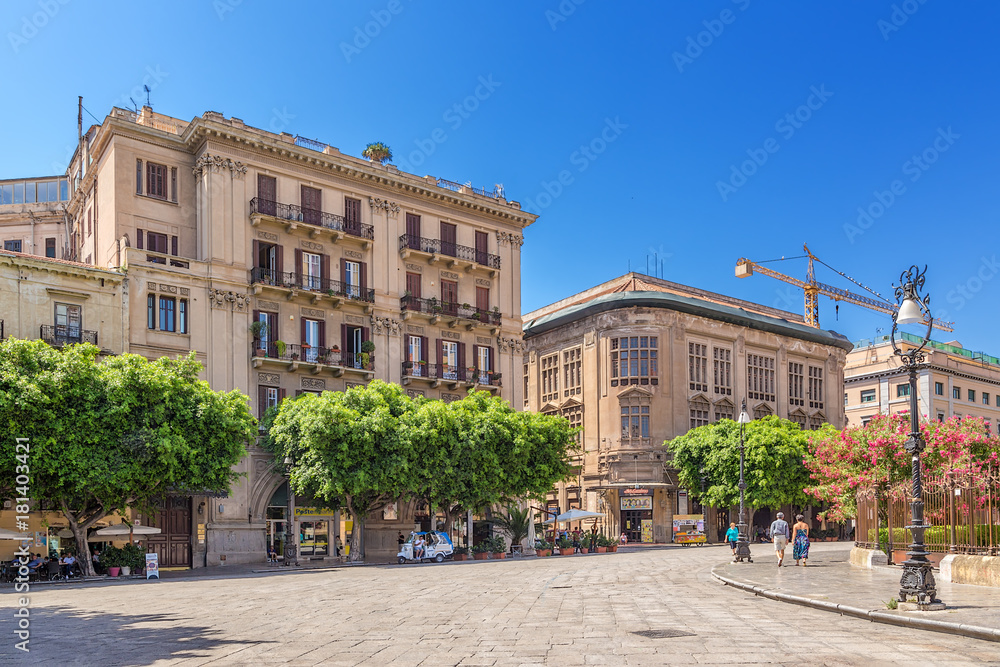 Palermo, Italy. View of one of the squares in the old town