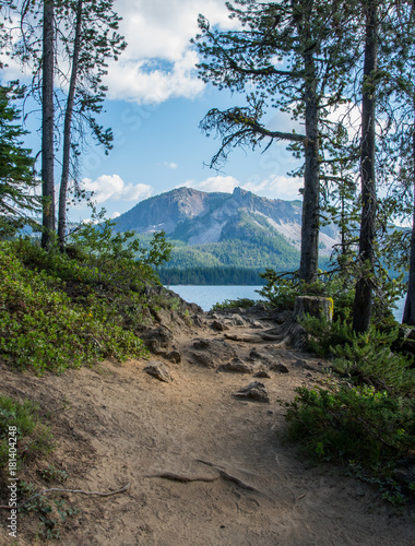 Paulina Peak Framed by Trees Along Trail