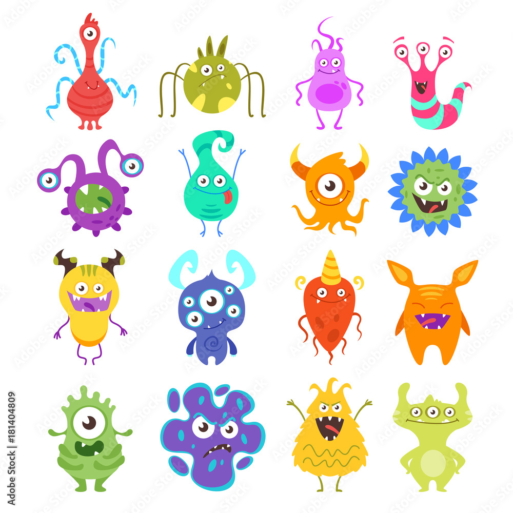 set of colorful funny bacteria set of colorful funny bacteria