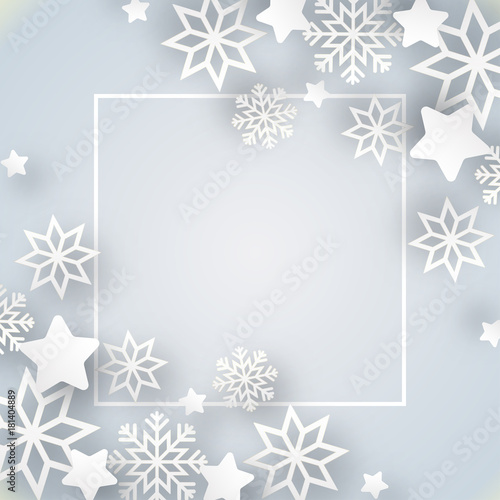 Wallpaper Mural Vector illustration abstract Christmas Background with volumetric snowflakes. Winter paper art design. White 3D snowflakes with shadow. Xmas and new year card template Torontodigital.ca