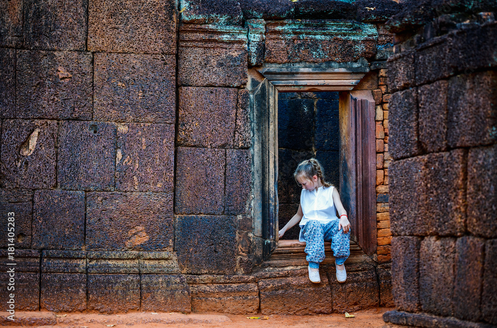 Girl in Banteay Srei temple Girl in Banteay Srei temple