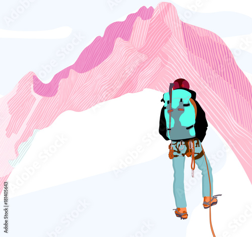 Mountaineer on the summit in a snowy landscape