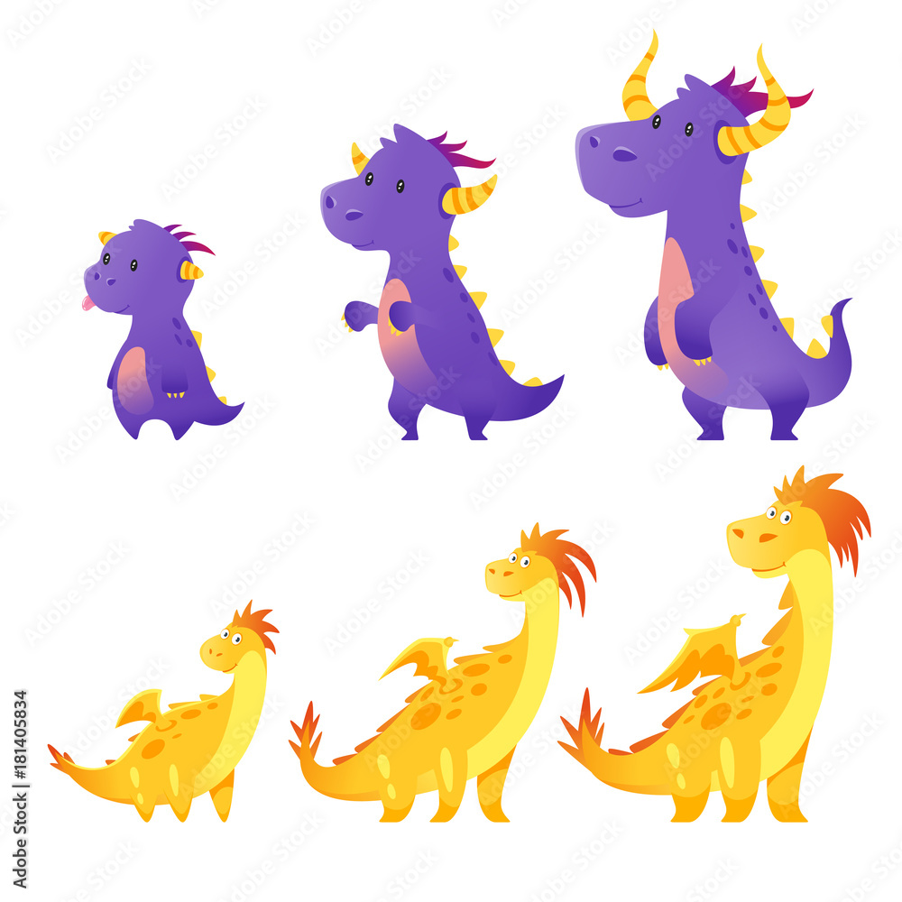 Obraz premium set of cute dragon