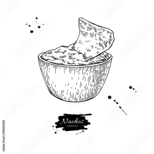 Nachos drawing. Traditional mexican food vector illustration.