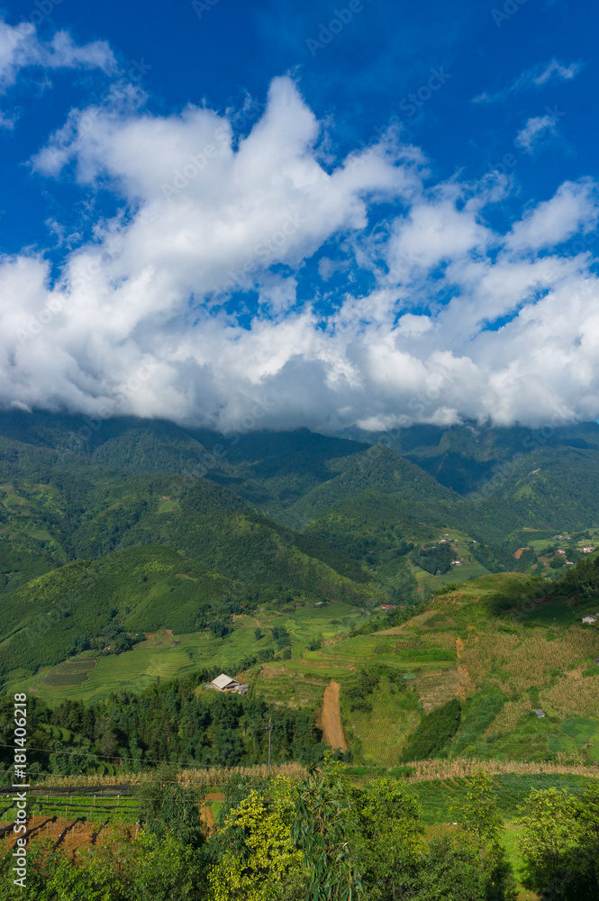 Fototapeta premium Picturesque summer background of mountain rice terraces