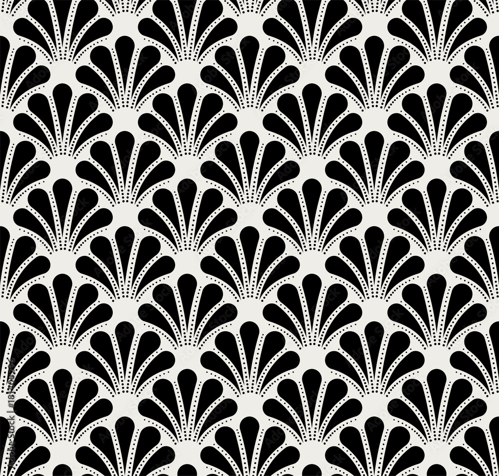 Vintage Art Deco Seamless Pattern. Geometric shell decorative texture. 