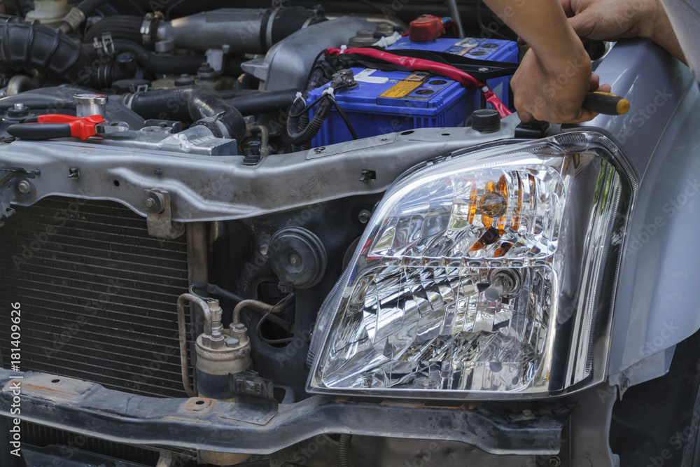 Fototapeta premium Fixing automotive engine, reparing the car.