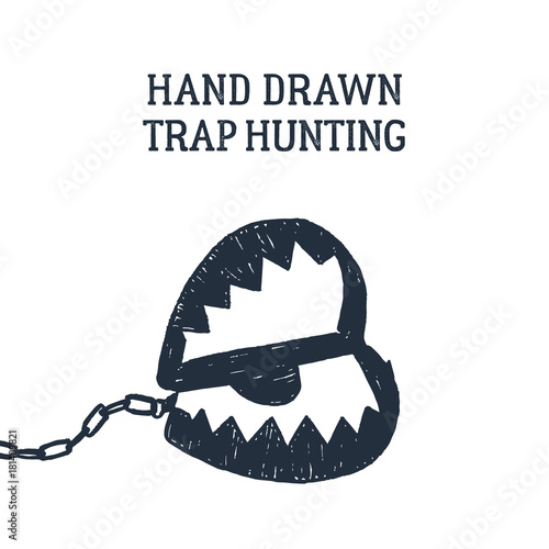 Hand drawn hunting trap textured vector illustration.