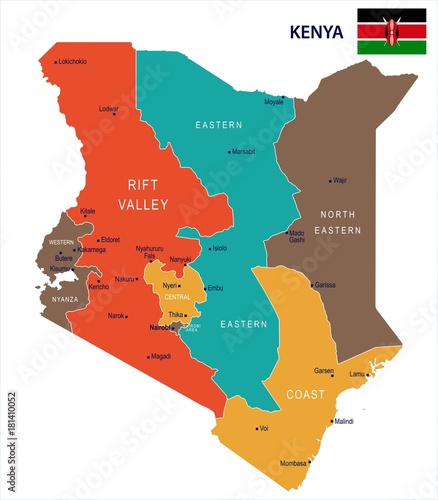 Kenya - map and flag Detailed Vector Illustration
