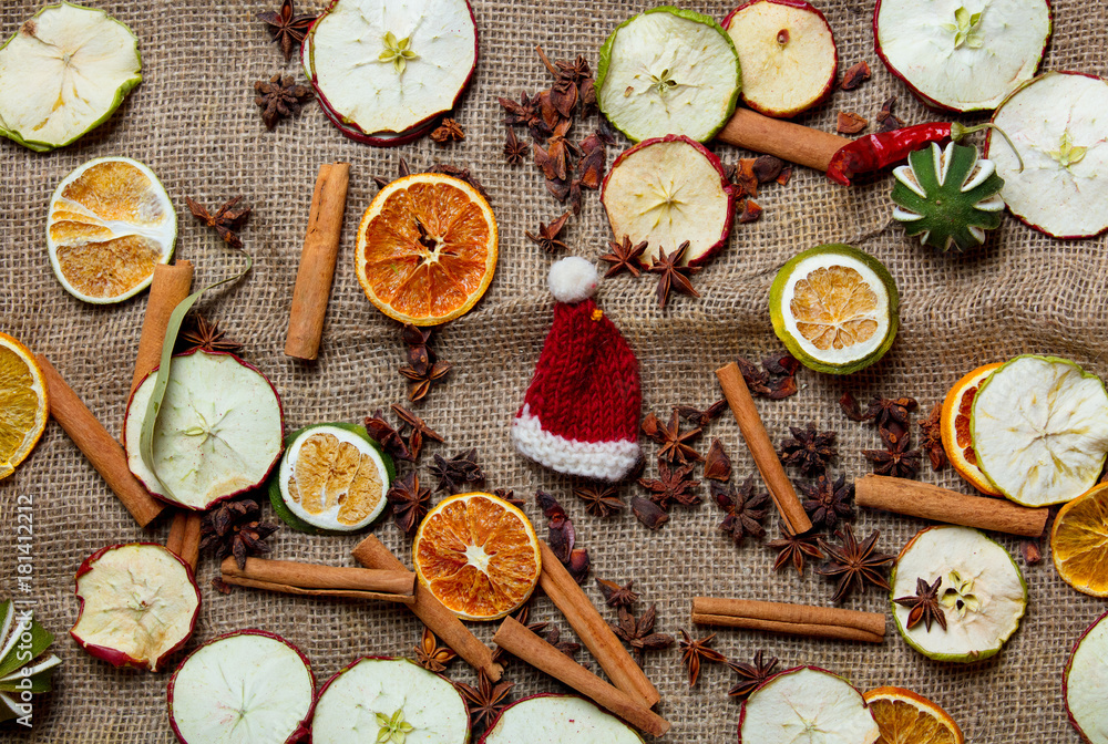 Christmas hat and tea ingredients