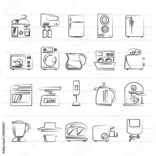 kitchen appliances and kitchenware icons - vector icon set