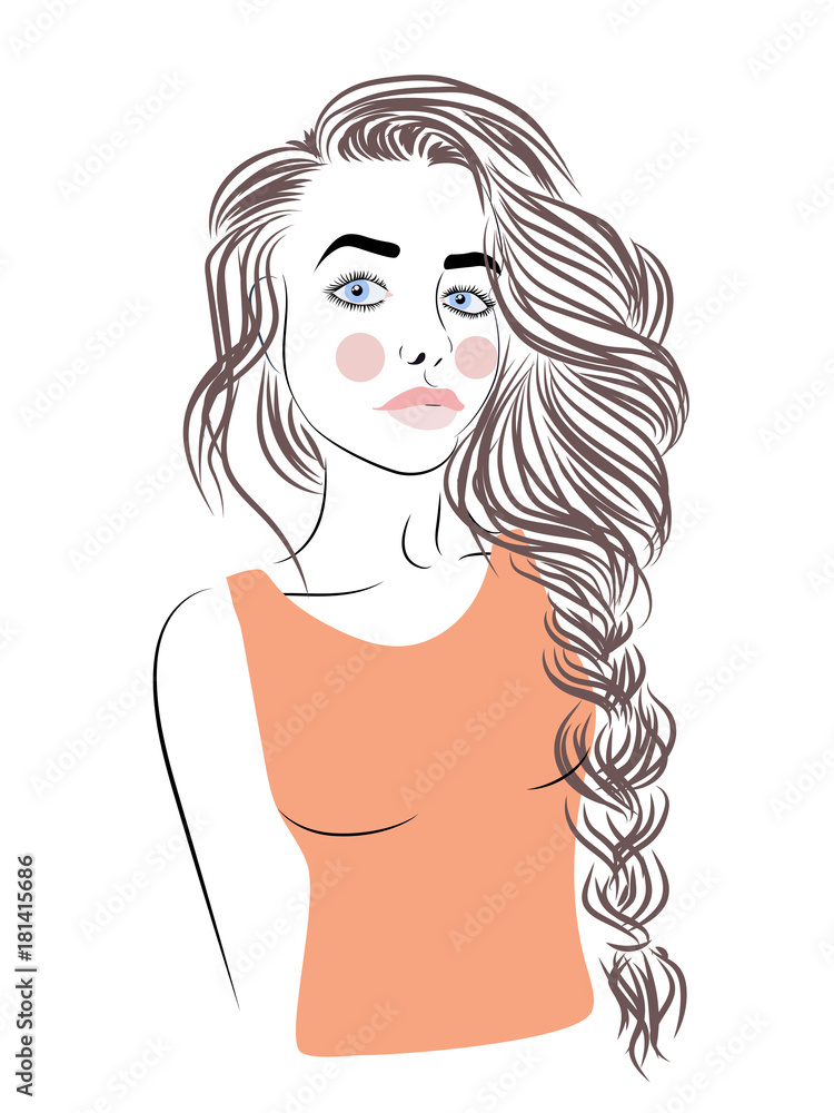 fashion illustration portrait of girl with long hair fashion illustration portrait of girl with long hair